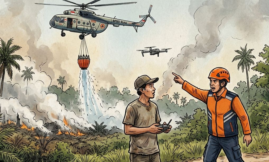 Bahayakan Helikopter, BPBD Riau Larang Drone Terbang di Area Karhutla
