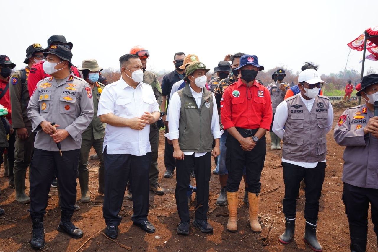 Plt Gubernur dan Menhut Raja Juli Cek Pemadaman Gambut Kerumutan