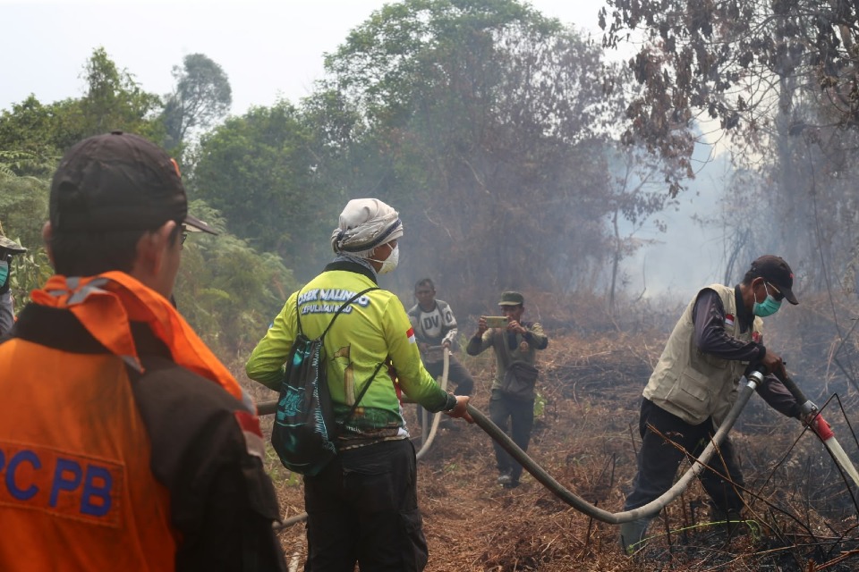 Tinjau Karhutla Gemalasari, Sekda Meranti Ikut Bantu Tim Pemadaman