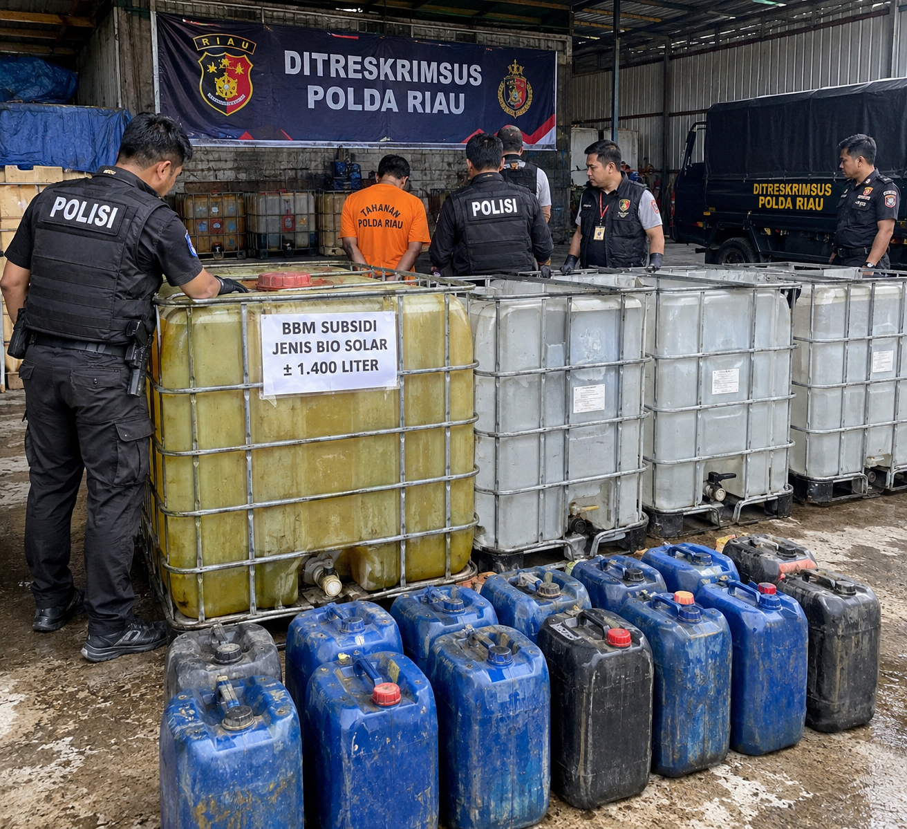 Polda Riau Bongkar Gudang Solar Subsidi di Pekanbaru, 1.400 Liter BBM Disita